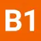 B1 als weiße Zeichen in orange gefülltem Quadrat