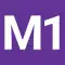 M1 als weiße Zeichen in violett gefülltem Quadrat