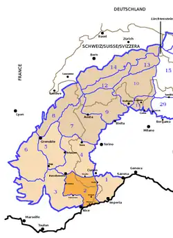 Seealpen i.&nbsp;e.&nbsp;S. und Voralpen von Nizza, nach SOIUSA