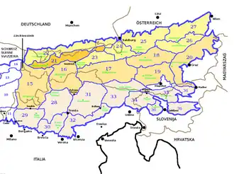 Die Nordtiroler Kalkalpen (Abschnitt 21) nach SOIUSA innerhalb der Ostalpen