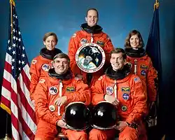 v. l. n. r. Marsha Ivins, Daniel Brandenstein, David Low, James Wetherbee, Bonnie Dunbar