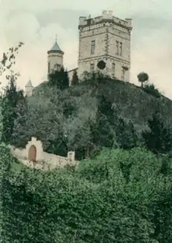 Karlsturm und Auffahrt mit Grotte mit Judiths Schuh im Jahre 1898