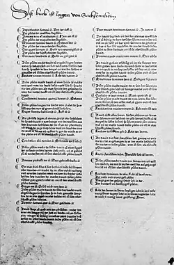 Eggestein-Bibel, Blatt 403b, Psalmenverzeichnis mit Besitzvermerk von Jörg von Sachsenheim.