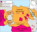 Lage vom Sahara-Metakraton mit den umgebenden geologischen Krustenblöcken