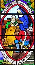 Abteikirche – Bleiglasfenster mit der Darstellung des Tods von Jacques Cathelineau