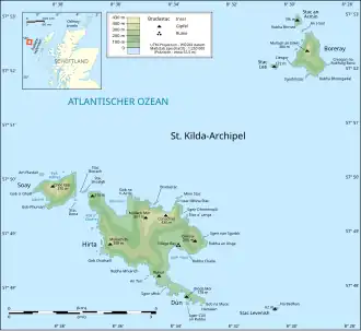 Topografische Karte der Inselgruppe mit Stac Levenish (unten rechts)