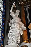 Der Heilige Petrus, Holzstatue links des Hauptaltars der Pfarrkirche von St. Christina in Gröden, von N. Rasmo Christian Trebinger zugeschrieben