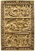 Szenen aus der Legende des Hl. Remigius. Spätkarolingische Elfenbeintafel, wohl von einem Buchdeckel. Reims, 9. Jahrhundert, Amiens, Museum der Picardie.