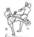 Fangen des gegnerischen Kicks und Lowkick als Kontertechnik (Beinfeger) gegen das gegnerische Standbein.