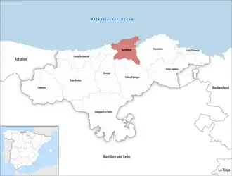 Die Lage der Comarca Santander in der autonomen&nbsp;Gemeinschaft&nbsp;Kantabrien