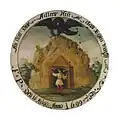 Schützenscheibe von 1699, Bergknappe in maximilianischer Tracht vor Stolleneingang