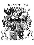 Wappenvariante der Freiherren von Schellhass (von Schellersheim), Kupferstich bei Tyroff um 1820