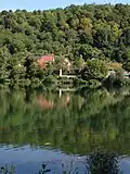 Blick auf die Nikolausstatue am nördlichsten Punkt der Donau