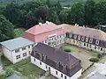 Luftbild, im Hintergrund das Fließ zwischen Kleinem und Großem Wentowsee