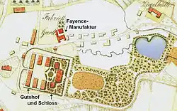 Lageplan von Schloss, Gutshof und Schlosspark um 1850