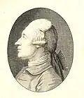 Johann Wolfgang Goethe in der roten Jacke mit Haarnetz nach links