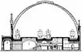 Schnitt durch den Bahnhof (Stich nach dem Bauplan 1878–1882)