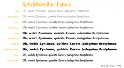 Schriftschnitte der Futura als Pangramm