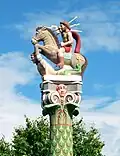 Nachbildung einer 1922 während eines Unwetters freigespülten Jupitergigantensäule. Der Jupiterstatue fehlten Kopf und ein Arm; die für die Deutung wichtigen Insignien Zepter und Blitzknebel waren jedoch erhalten.[5]