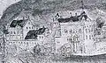 Detaillierte und älteste Zeichnung der Håkonshalle und des Rosenkrantzturmes von Hieronymus Scholeus um etwa 1580