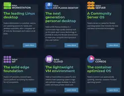 Eine Grafik, die die Varianten Workstation, KDE Plasma, Server, IoT, Cloud und CoreOS darstellt