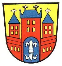 bis 1977 gebräuchliches Wappen der Hansestadt Warburg mit Lilie im Stadttor