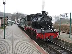Lok 99 4802 im Bahnhof Sellin Ost unter Dampf