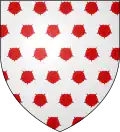Silber, mit Rosen (in Standardfärbung) besät (heraldisches Muster)