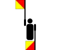 „D“ im Winkeralphabet (nach Holtom als Kürzel für disarmament, also „Abrüstung“)