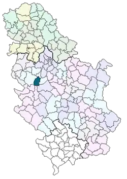 Karte von Serbien, Position von Mionica hervorgehoben