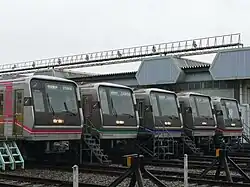 Osaka: Die Farben der Zierstreifen entsprechen der Kennfarbe der Linie, auf der die Fahrzeuge eingesetzt werden