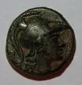 Bronzemünze aus Side, 1. Jahrhundert v. Chr., Athenakopf