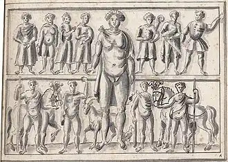 Zwölfgötterrelief, Zeichnung von Simon Studion, 1597