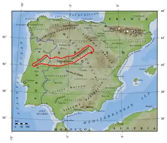 Lage des Iberischen Scheidegebirges / Sistema Central