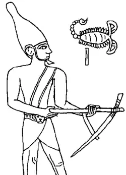 Pharao Skorpion II. mit spitzer Feldhacke, um 3100 v. Chr.