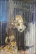 Hochformat. Max Slevogt (1868–1932), Zwei Leoparden im Käfig, 49 × 34 cm.