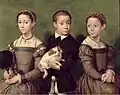 Drei Kinder mit Hund, um 1580