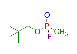 Soman (vereinfachte Strukturformel ohne Berücksichtigung der Stereochemie am Phosphoratom)