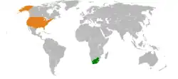 Lage von Südafrika und Vereinigte Staaten