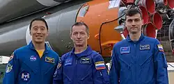Besatzung von Sojus MS-27, von links nach rechts: Kim, Ryschikow und Subrizki