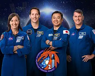 v.l.n.r: Megan McArthur, Thomas Pesquet, Akihiko&nbsp;Hoshide, Shane Kimbrough