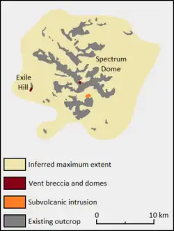 Diagramm mit der Lage von Gesteinsaufschlüssen und der geschätzten maximalen Ausdehnung einer geologischen Formation