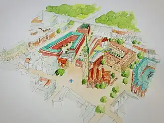 Entwurf von Axel Spellenberg (Anschari e.&nbsp;V. – Vereinigung für das historische Stadtbild Bremens) zum Wiederaufbau der historischen Kirche