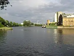 Mündung der Spree in die Havel bei Spandau; links Spree, rechts der Ruhlebener Altarm, Blick spreeaufwärts