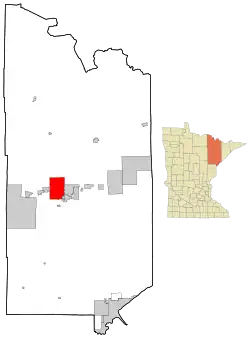 Lage von Mountain Iron im St. Louis County (links) und in Minnesota (rechts)
