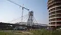 Das Stadion hinter der Brücke über den Ringvaart von Gent im Juni 2013