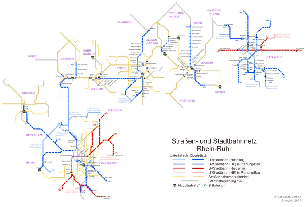 Netzplan mit den Stadtbahnstrecken