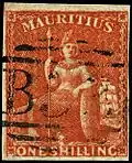 Rotbraune 1 Shilling-Marke, ausgegeben 1859