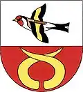 Im Wappen Stehelčeves ist der Stieglitz fliegend