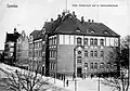 2. Gemeindeschule (Vordergrund) und Stein Oberrealschule (Hintergrund) in der Moltkestraße, 1913, gesehen von der Ecke am Askanierring, dem ehemaligen Kriegs-Tor
